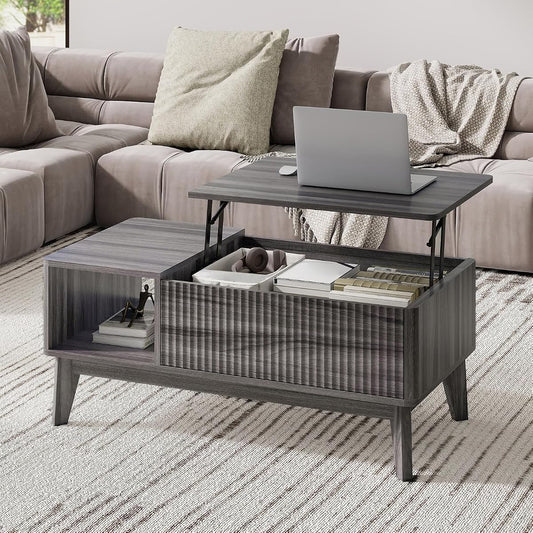 37.4" Rectangular Coffee Table for Living Room, Lift Top, Grey