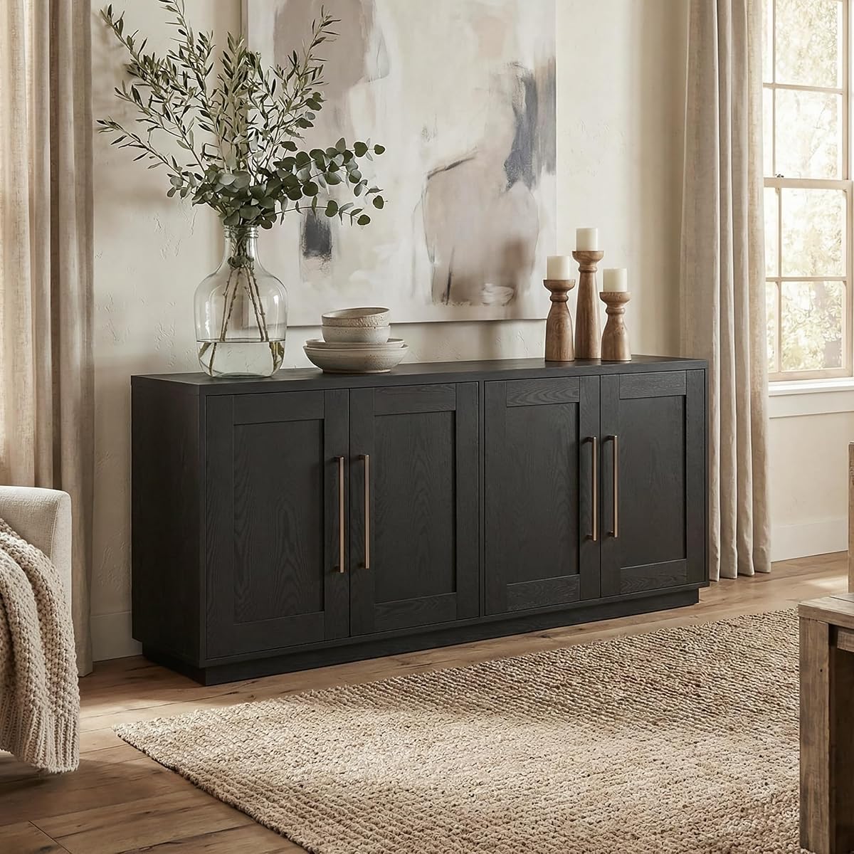 Henn&Hart 68" Modern Sideboard Buffet Cabinet, Natural Black