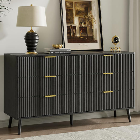 55" Wide Fluted Dresser for Bedroom with 6 Drawer