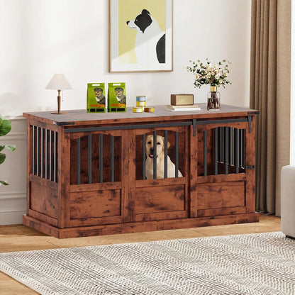 53 Inch Dog Crate Furniture Heavy Duty Dog Kennel Furniture Brown