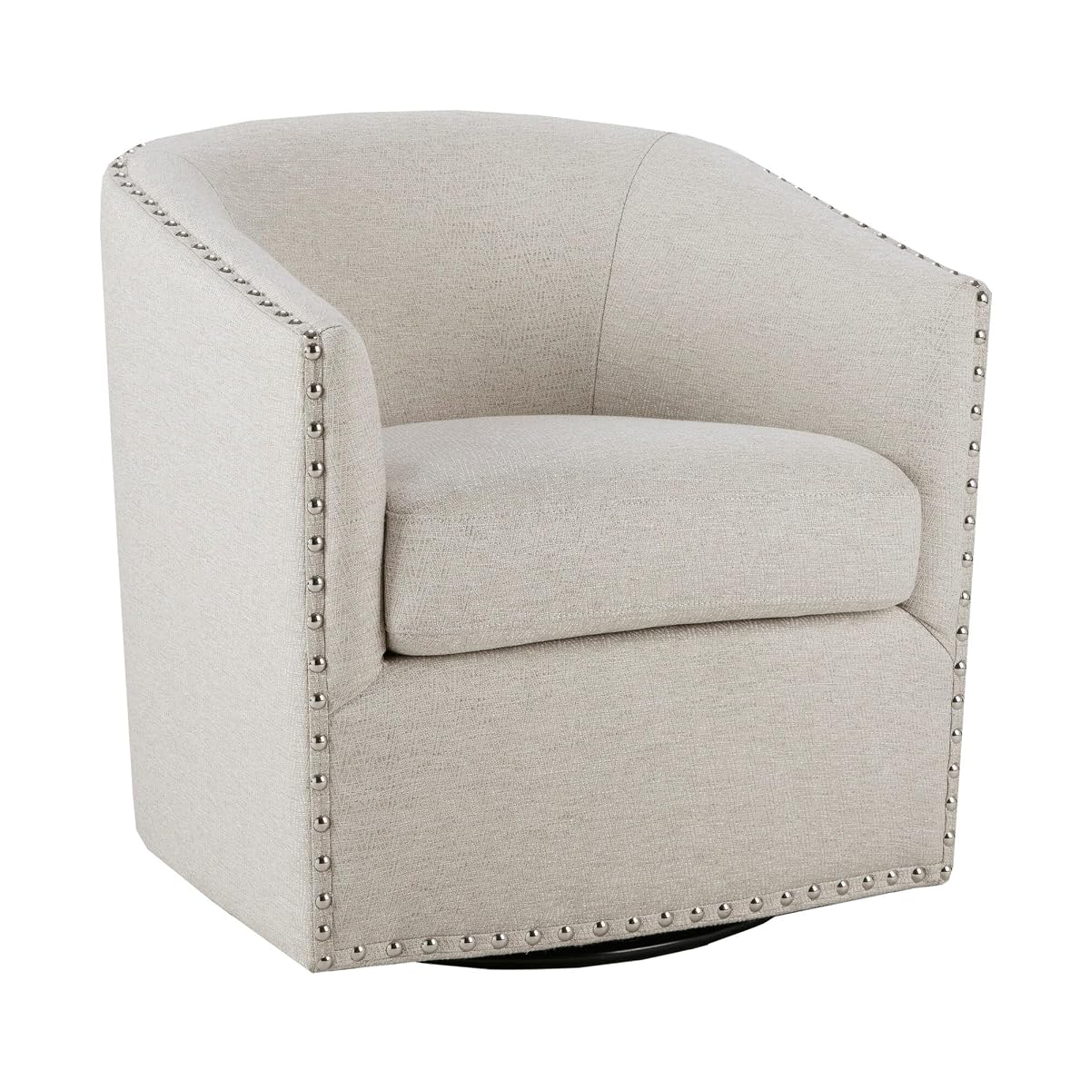 Swivel Barrel Accent Chair, Upholstered Curved Back with 7-Inch Thick Woven Cushion, 360° Swivel, Nailhead Trim, Comfy Chair for Living Room, Bedroom, Office, 28" Wide, Neutral, Tyler
