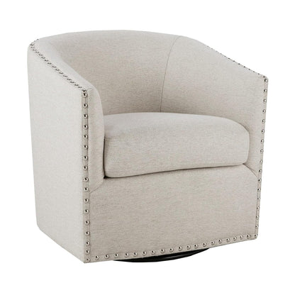 Swivel Barrel Accent Chair, Upholstered Curved Back with 7-Inch Thick Woven Cushion, 360° Swivel, Nailhead Trim, Comfy Chair for Living Room, Bedroom, Office, 28" Wide, Neutral, Tyler