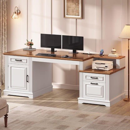 Farmhouse Executive Desk, 62'' Home Office Desk with File Drawers