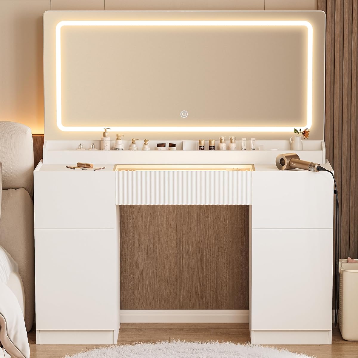 44" Vanity Desk with Large Mirror and Lights