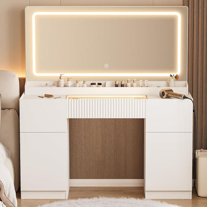 44" Vanity Desk with Large Mirror and Lights