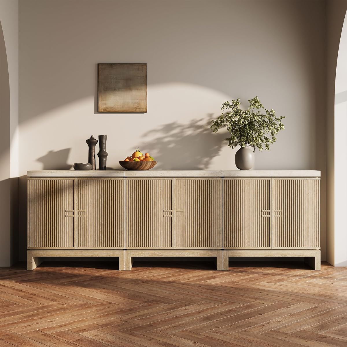 Set of 3 Anton Sideboard Buffet Cabinet - Travertine Greige