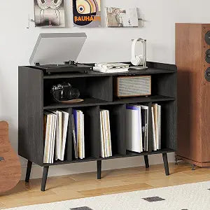 Record Player Stand, Turntable Stand, 2 Open Storage & 5 Shelves, view 2