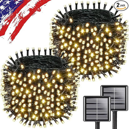 Upgrade 2Pack 500LED Solar String Lights Outdoor Waterproof, 180FT Solar Lights Outdoor String with 8 Modes, IP65 Waterproof Twinkle Christmas Light for Outside, Garden Tree Decoration, Warm White