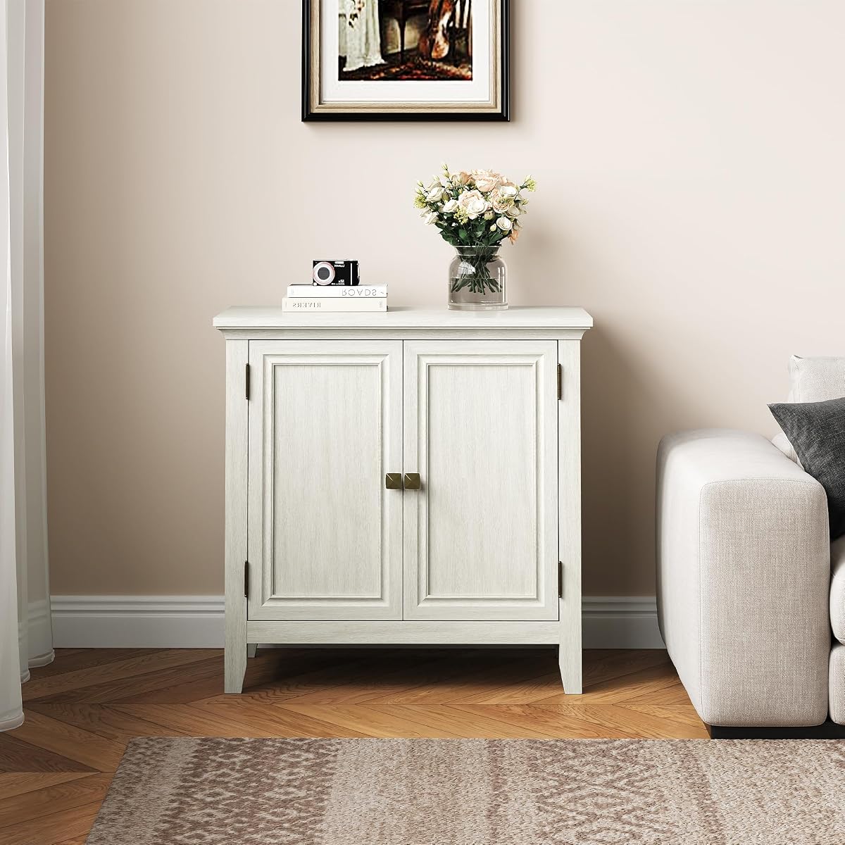 Buffet Cabinet with Storage, Mid Century Modern Sideboard with Adjustable Shelves, Wood Credenza Cabinet, Console Table for Dining Room, Living Room, Kitchen, Hallway, White (2-Door)