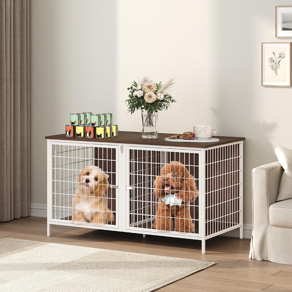 Dog Crate Furniture for 2 Dogs, 43.3" Dog Kennel with Removable Divider