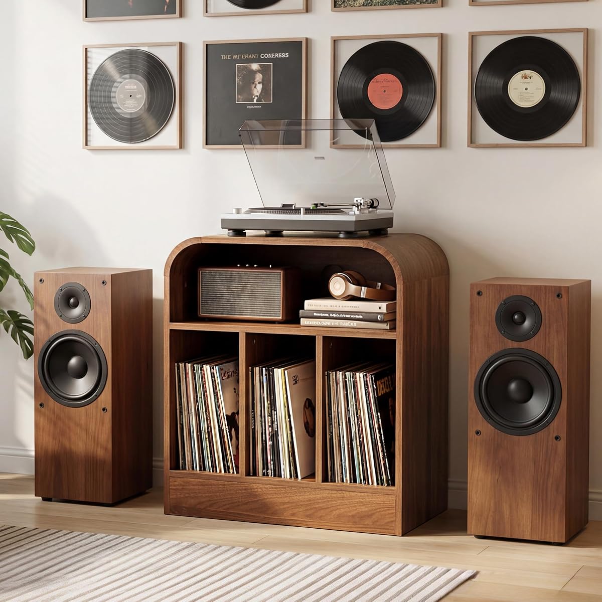 3-Tier Record Player Stand, Walnut