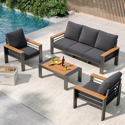 Patio Furniture Set, 5 Piece Aluminum Patio Sets with 5" Thicken & Washable Cushion, Waterproof Outdoor Furniture with Coffee Table, Outdoor Couch Sectional for Backyard, Porch and Garden