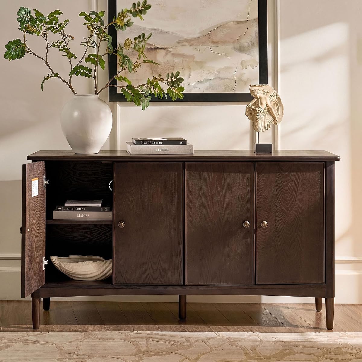 58" Wood Buffet Sideboard Cabinet with Storage, Auburn