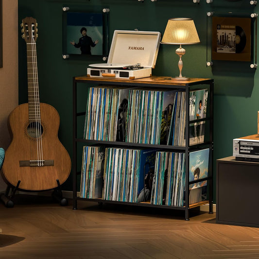 Record Player Stand with 4 Adjustable Dividers