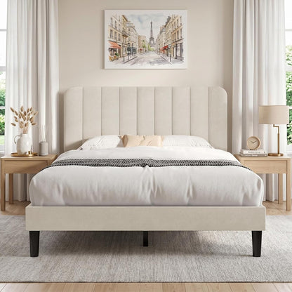 Queen Size Bed Frame with Upholstered Headboard