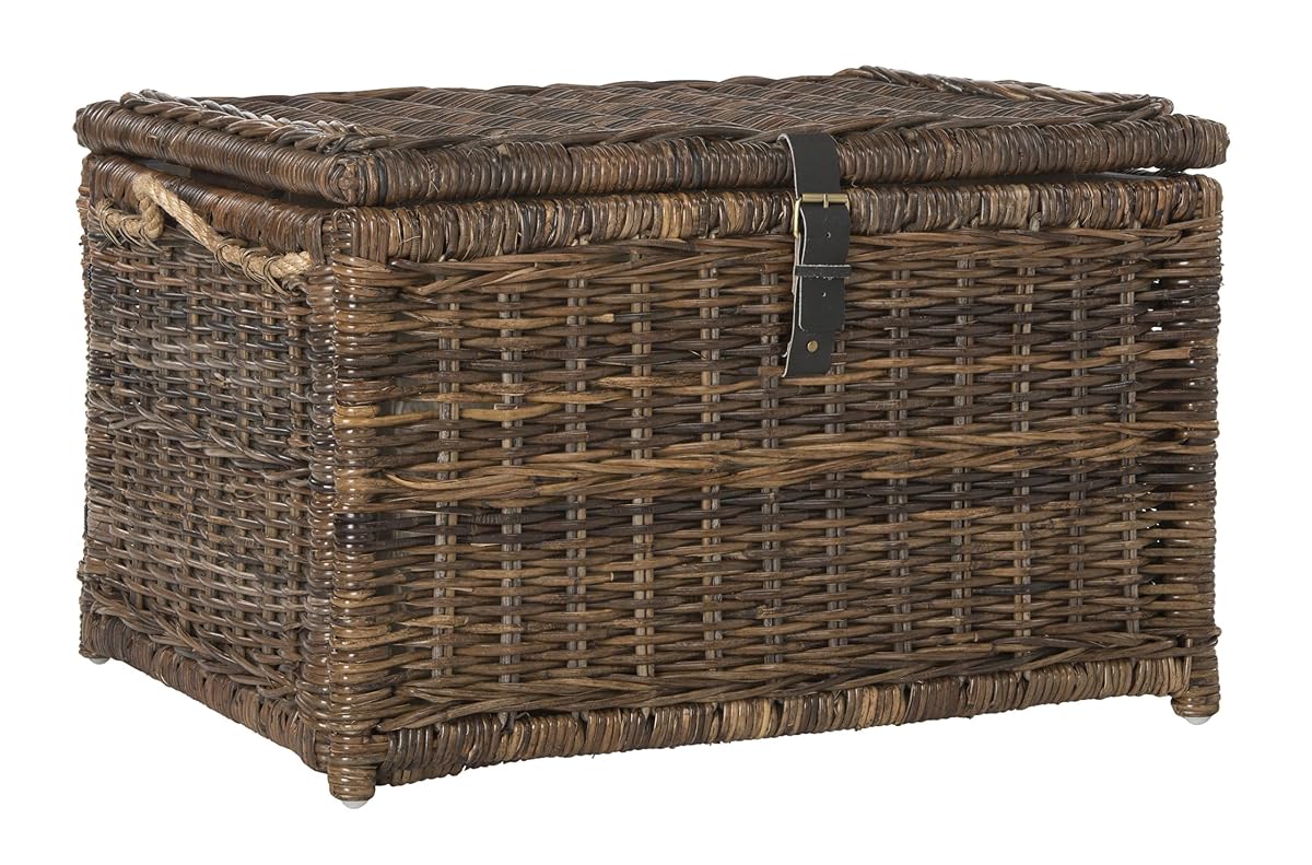 HPM9001B Caden 30" Wicker Storage Trunk, Collapsible for flat storage, Rattan-Sarang Buaya, Coastal for Office, Dorm Room-LivingRoom, Bedroom, Dining Room, Brown