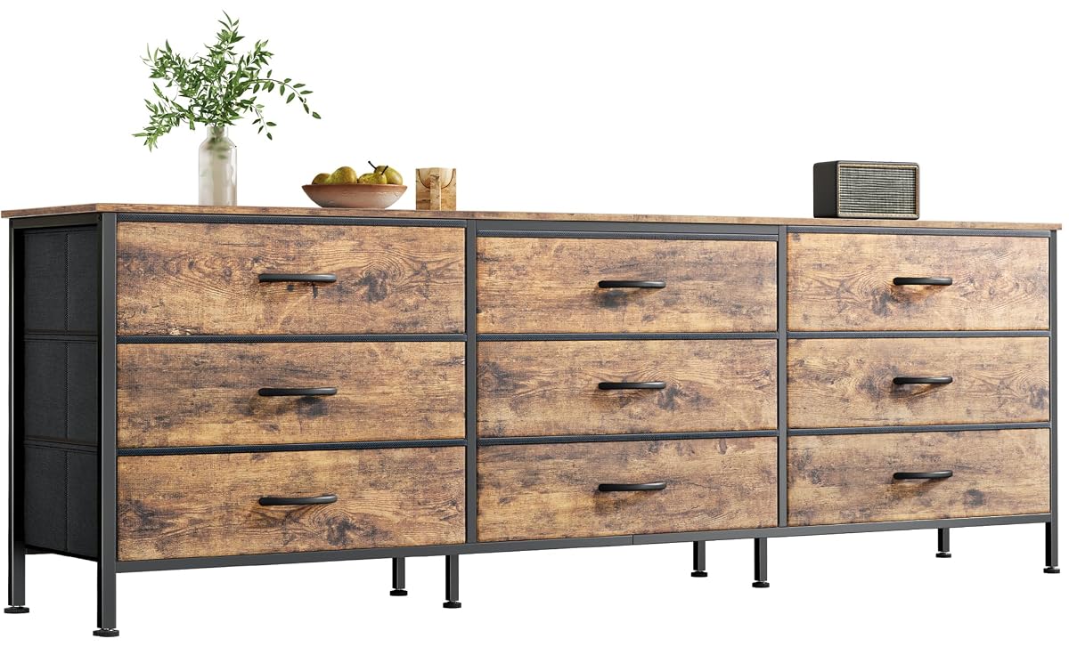 63 Inch Dresser for Bedroom, Dresser for Closet with 9 Fabric Drawers