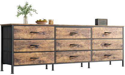 63 Inch Dresser for Bedroom, Dresser for Closet with 9 Fabric Drawers