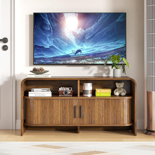 Small TV Stand for Bedroom, Low Fluted TV Console for 40 43 Inch