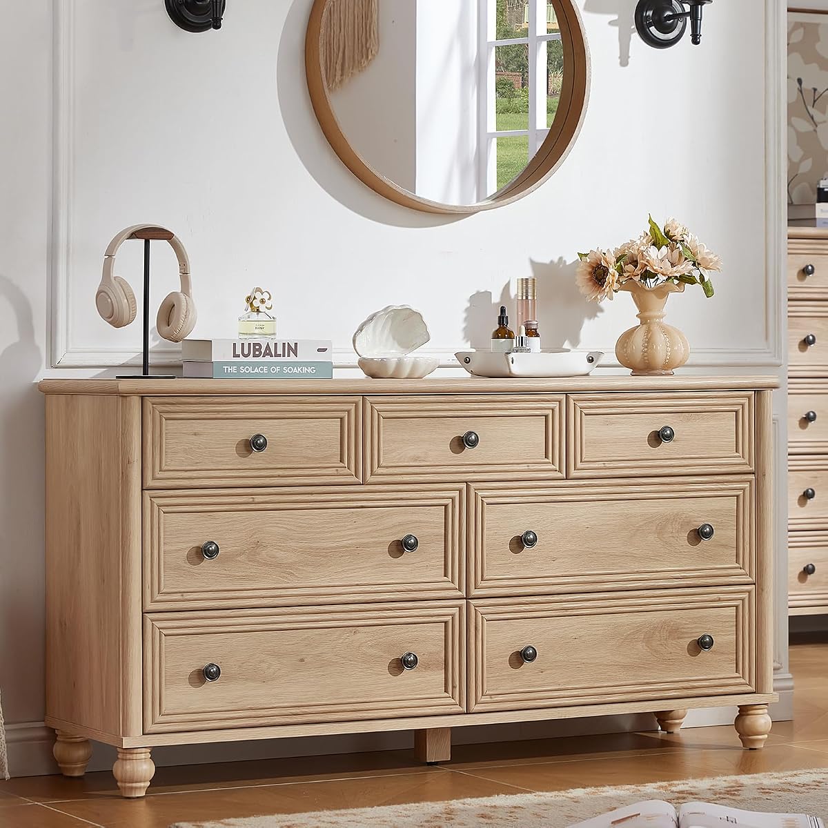 54" Dresser for Bedroom, Farmhouse 7 Drawers Dressers with Gourd Legs