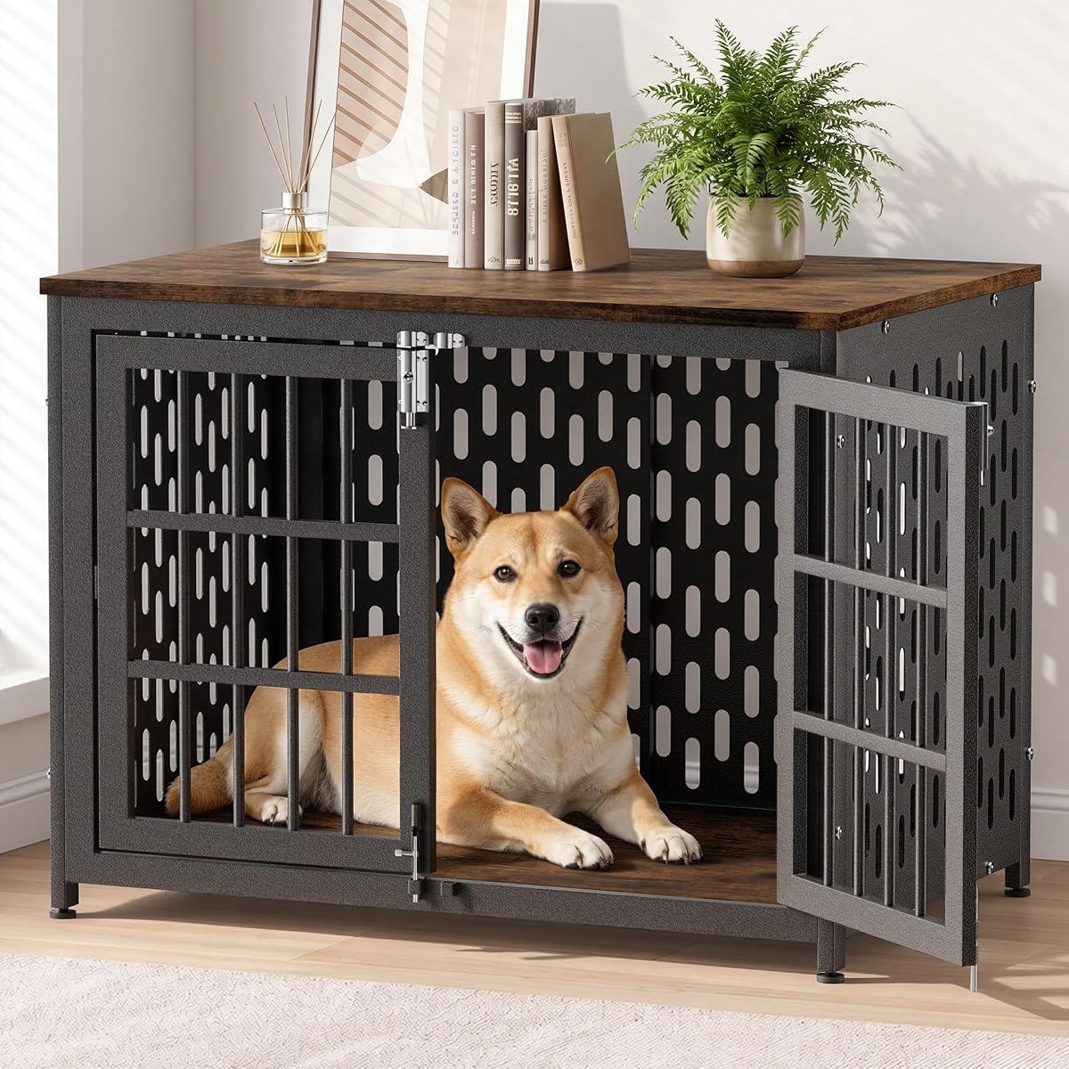 Indestructible 38 Inch Dog Crate Chew Proof Indoor Kennel, 4 Strong Locks
