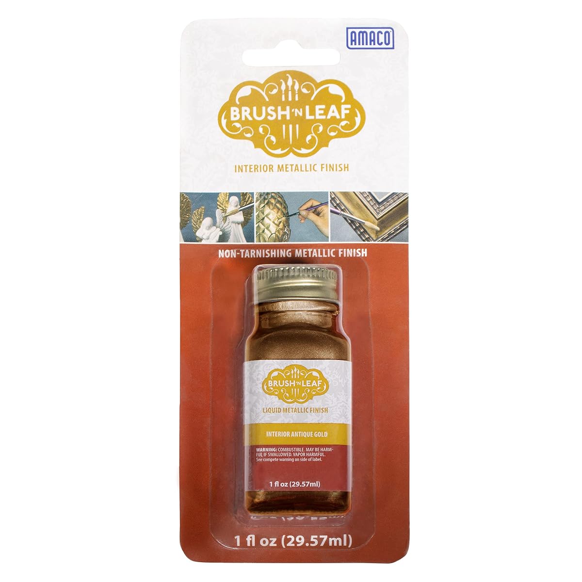 Brush N Leaf - Antique Gold Leaf 1oz Bottle - Liquid Antique Gold Leaf Paint for Metal Wood Ceramic and More - Interior Liquid Leaf Paint for Objects and Furniture