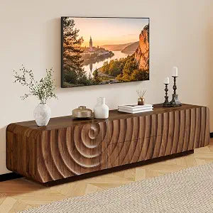 71" Mid Century Modern TV Stand, Walnut Entertainment Center, view 2