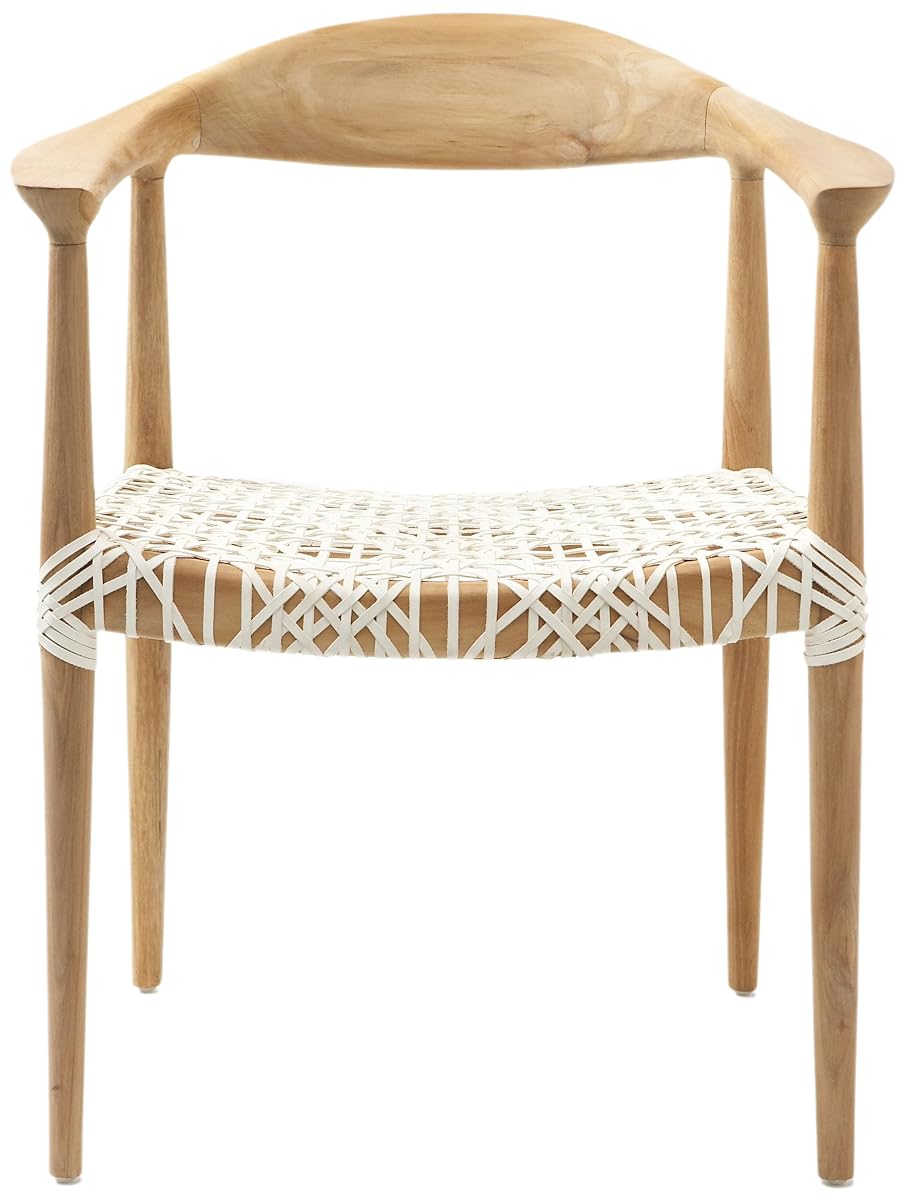 Wade Light Oak Armchair with Woven Leather Seat, Mid-Century Modern