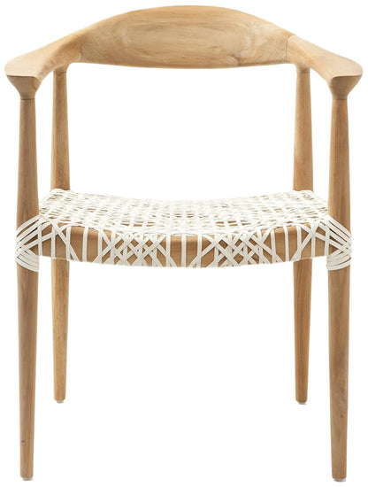 Wade Light Oak Armchair with Woven Leather Seat, Mid-Century Modern