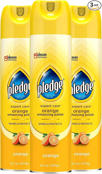 Pledge Enhancing Polish, Wood & Furniture Spray, Orange Scent, 9.7oz (Pack of 3)