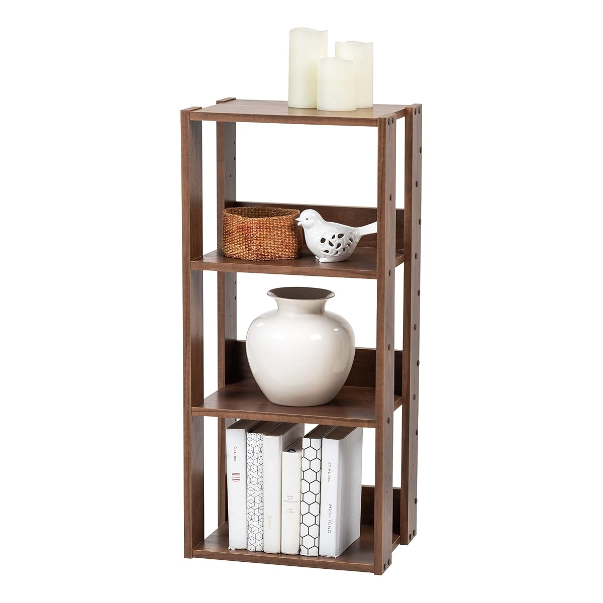 3-Tier 16" Medium Open Wooden Bookshelf with Adjustable Shelves, Easy Assembly Bookcase Farmhouse Shelf for Small Spaces Bedroom Office Living Room Indoor, Brown