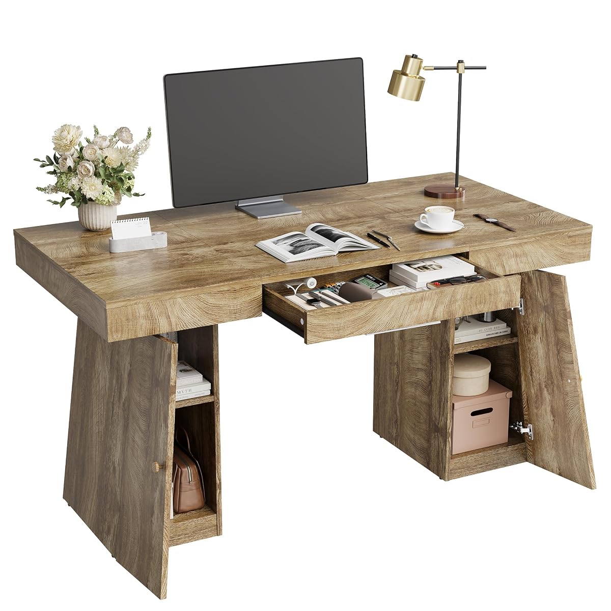 Modern Computer Desk, Large Office Desk with Drawers