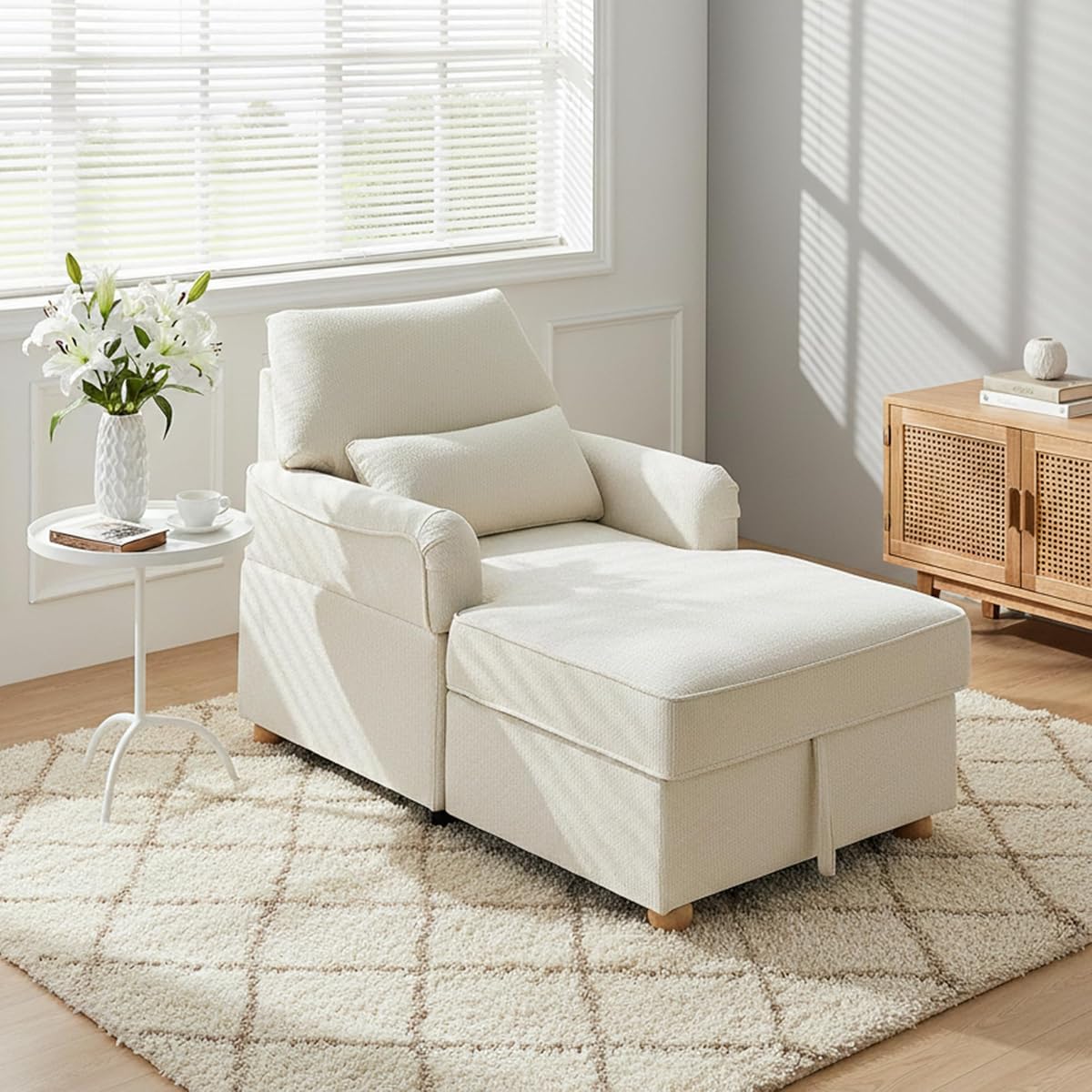 35.5" Chaise Lounge Chair Indoor, Chenille Chair with Adjustable Backrest