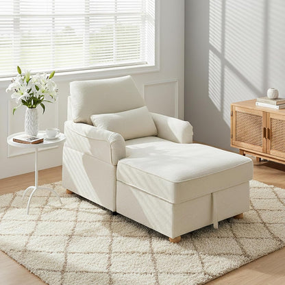 35.5" Chaise Lounge Chair Indoor, Chenille Chair with Adjustable Backrest