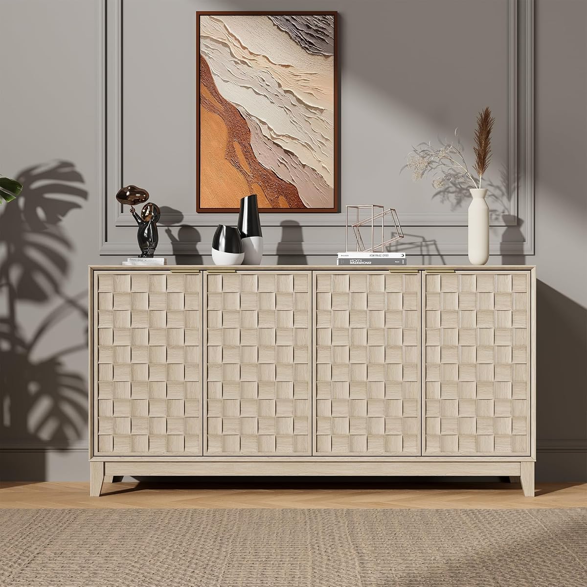 Fluted Sideboard Buffet Cabinet with Storage