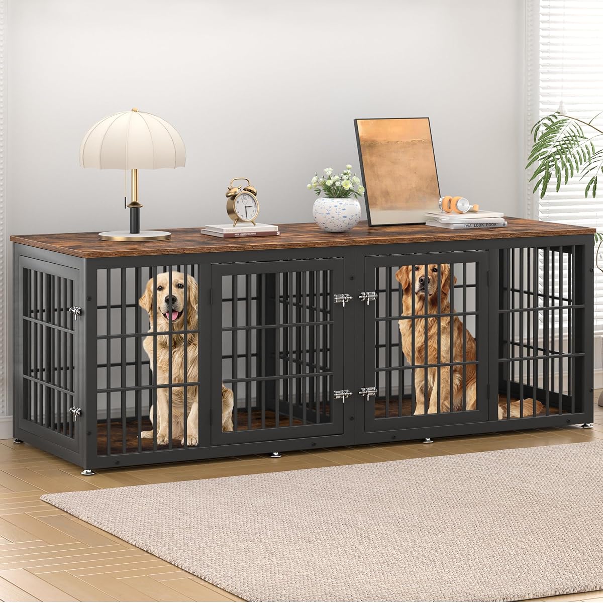 78" Heavy Duty Double Dog Crate Furniture for Large/Medium Dogs