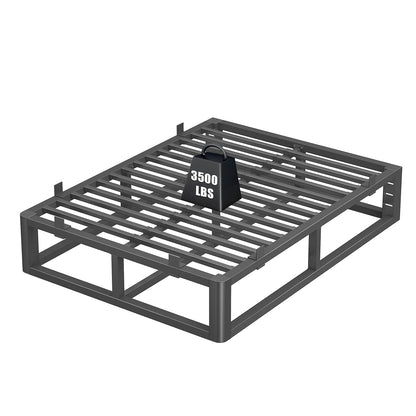14 Inch Metal Queen Bed Frame with Rounded Corner, Steel Support