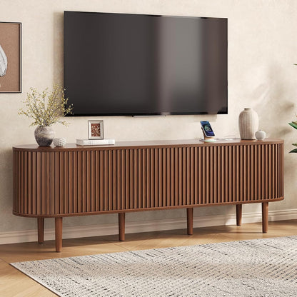 70" TV Stand with Power Outlet & Wood Leg for TVs up to 79", Walnut