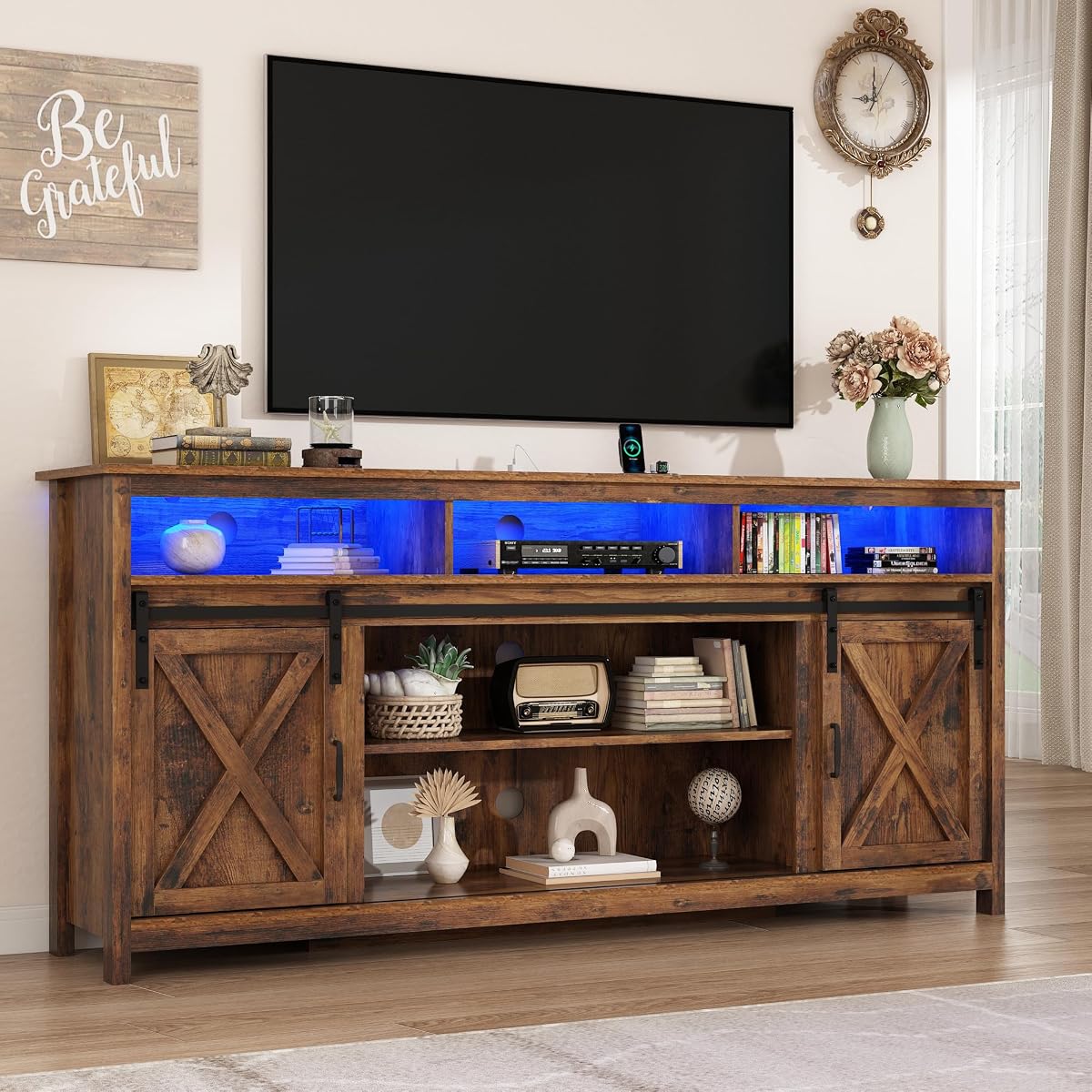 70" LED Farmhouse TV Stand for 80/75/70 Inch TVs