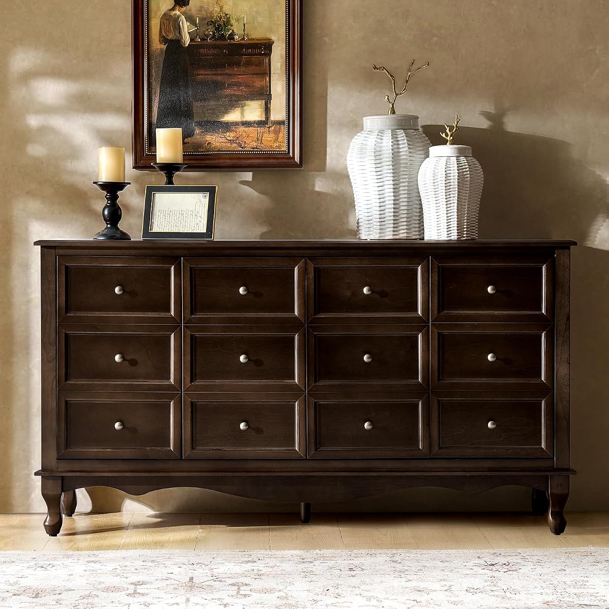 Transitional Solid Wood Sideboard with Adjustable Shelves