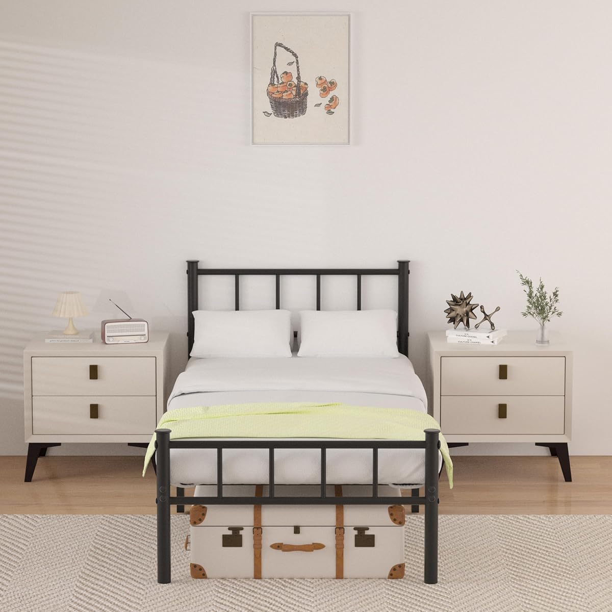 Twin Bed Frame with Headboard,Steel Slat Support,Easy Assembly