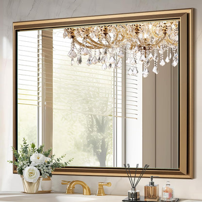 40x30 Inch Bathroom Vanity Mirror, Aluminum Alloy Frame Wall Mounted Mirror for Bedroom Room, Dressing Room, Living Room, Hallway, Gold