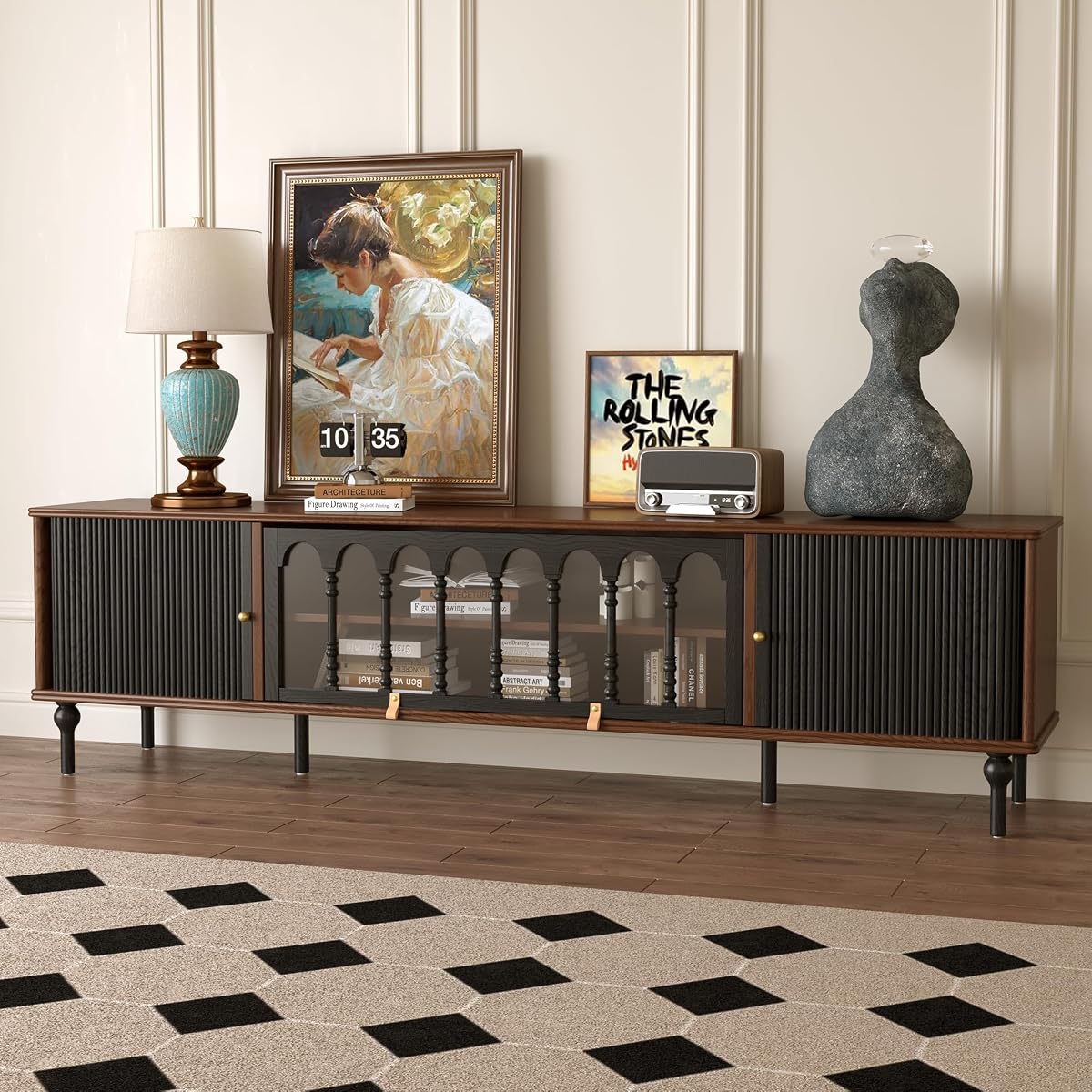 78" Mid Century Modern TV Stand, Solid Wood TV Console