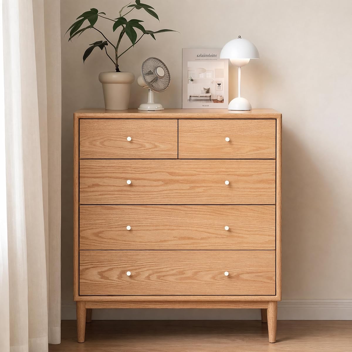 Solid Wood Dresser, 5 Drawer Dresser for Bedroom, Solid Wood Storage Organizer