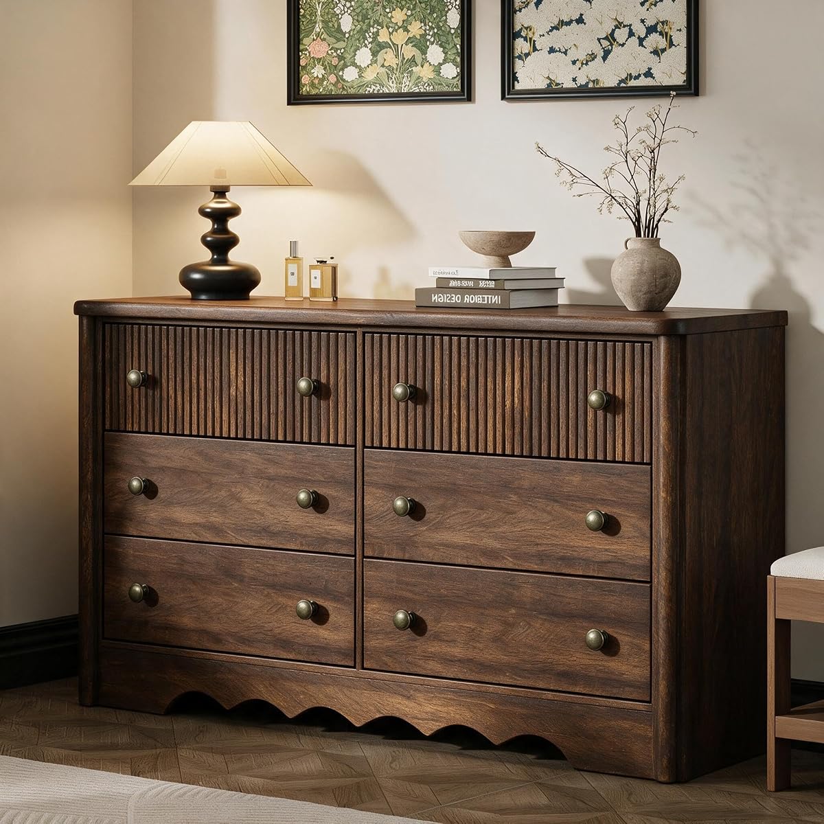 6 Drawer Dresser for Bedroom, 47.2" Wide Fluted Dresser
