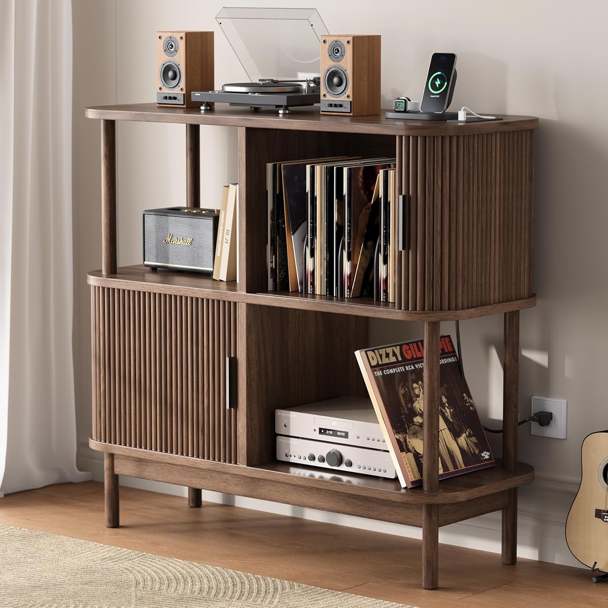 40" Large Record Player Stand with Charging Station