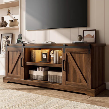 60" Farmhouse TV Stand for 70" TVs, Modern Entertainment Center, Brown