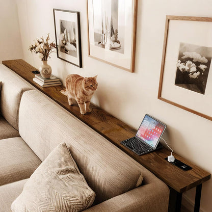 102 Inch Narrow Sofa Table with Power Outlets, Extra Long Console Table Behind Couch Table with Charging Station, Skinny Entryway Table Thin Table for Living Room, Narrow Spaces (Rustic Brown)