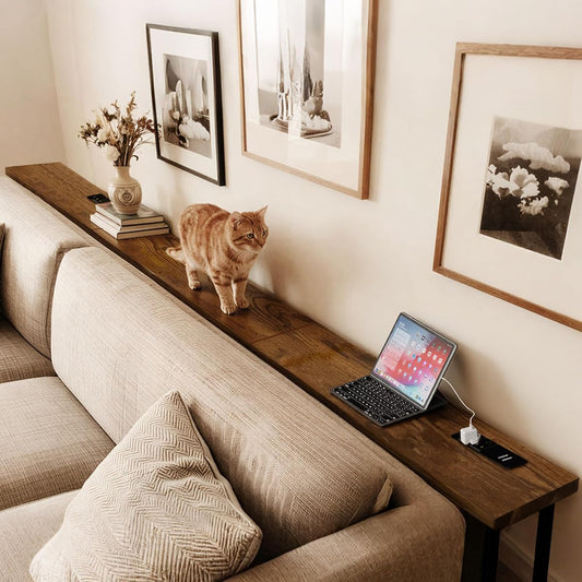 102 Inch Narrow Sofa Table with Power Outlets, Extra Long Console Table Behind Couch Table with Charging Station, Skinny Entryway Table Thin Table for Living Room, Narrow Spaces (Rustic Brown)