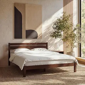 Classic Walnut Platform Bed with Storage, Easy Assembly, view 2